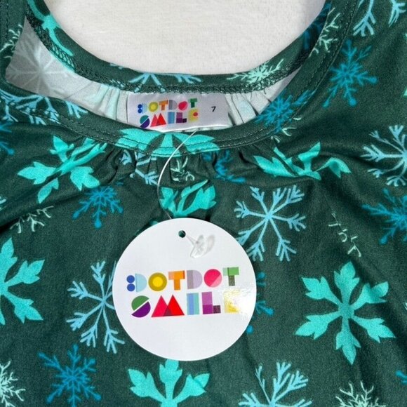 Dot Dot Smile Flapper Dress Sz 7 Snowflake Green Blue Christmas Holiday Winter - Picture 3 of 6